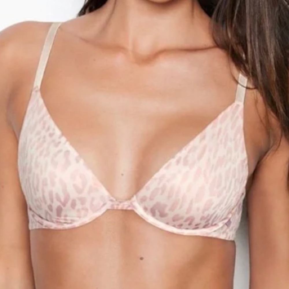 Victorias Secret Sexy Tee Pink Leopard Print Underwire Unlined Demi Bra NWT 32D